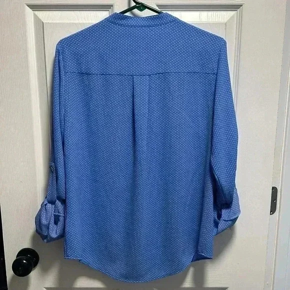 MICHAEL KORS BLUE POLKA DOT DRESS SHIRT WITH GOLD HARDWARE - Picture 4 of 4